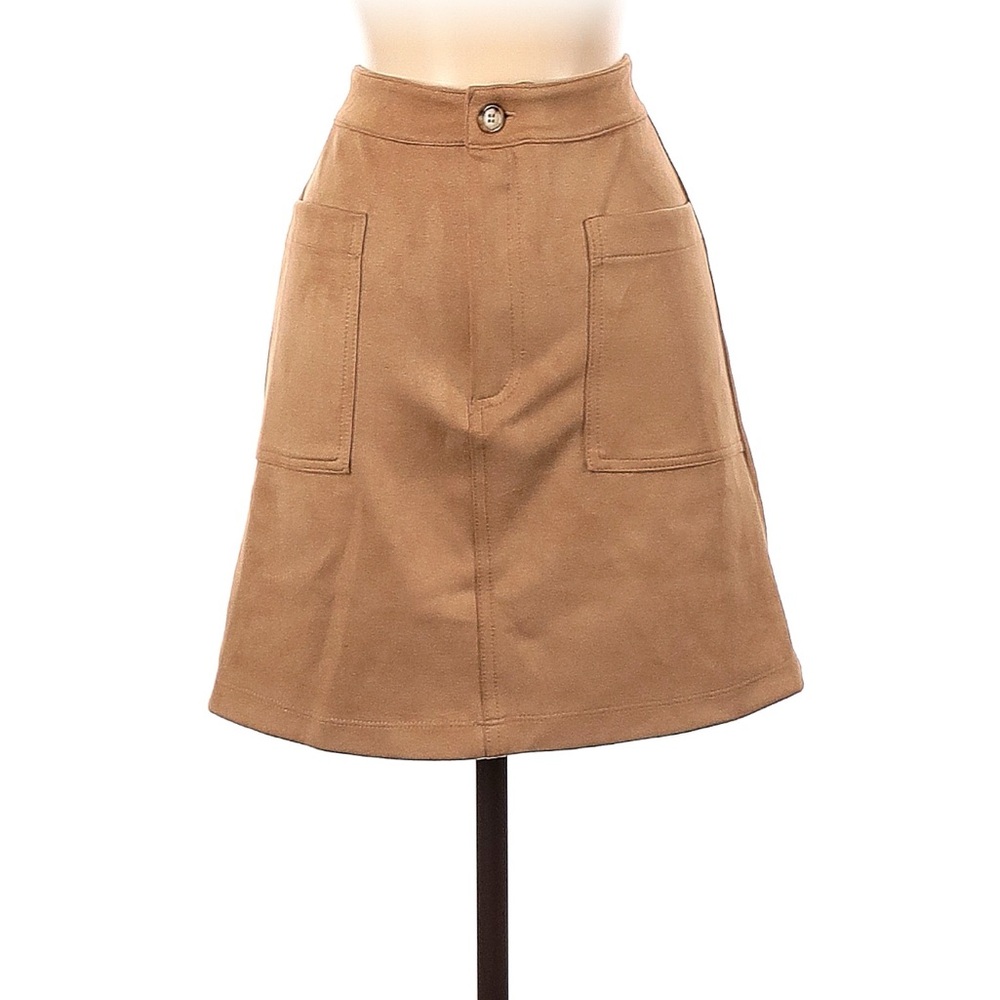 Altar'd State Tan Faux Suede A-Line Mini Skirt — Patch Pockets — Small